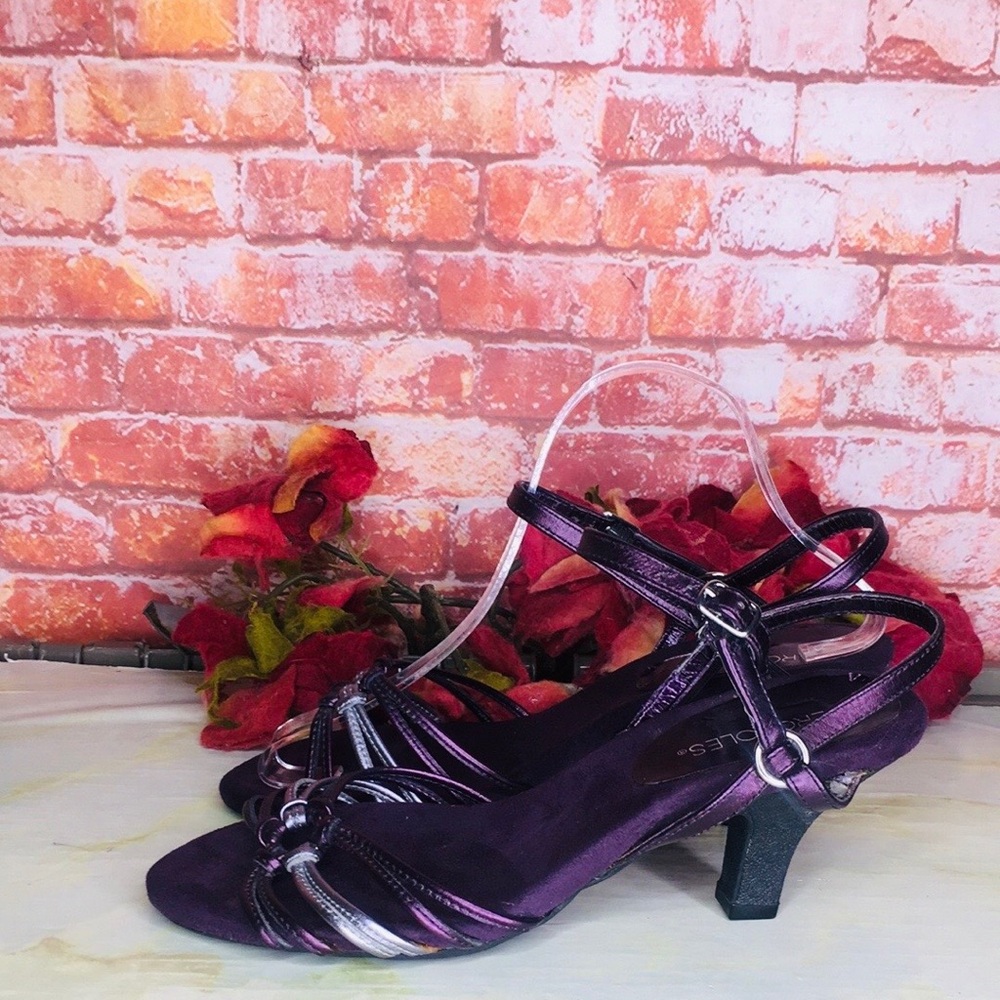 Aerosoles Metallic Dark Purple Strappy Leather High Heel Sandals - Picture 2 of 14